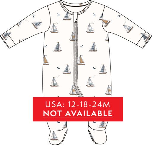 Petit Lem Footed Sleeper Knit AOP Sailboats Off White, Size: NB