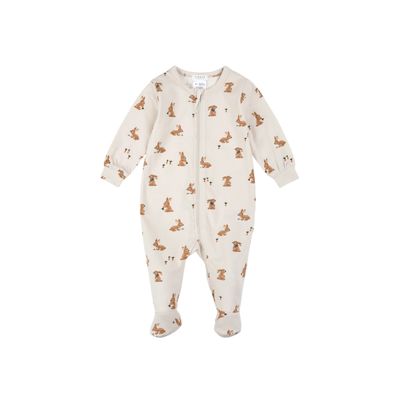 Petit Lem Footed Sleeper Knit AOP Bunnies Beige
