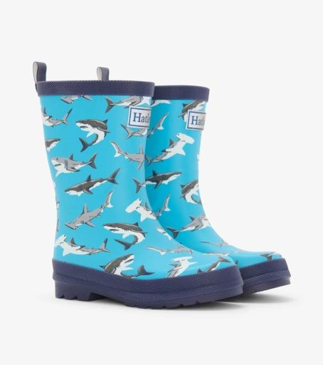 Hatley Matte Rain Boot Shark Party Horizon Blue, Size: 8