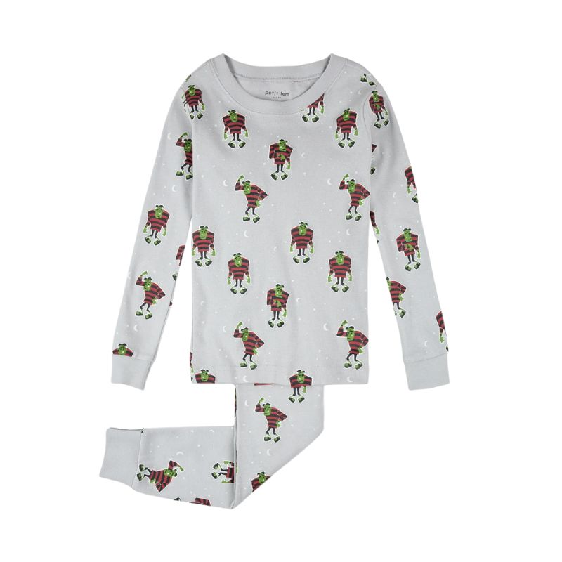 Petit Lem  2PC LS Pajamas Glow In The Dark Frankenstein Light Grey