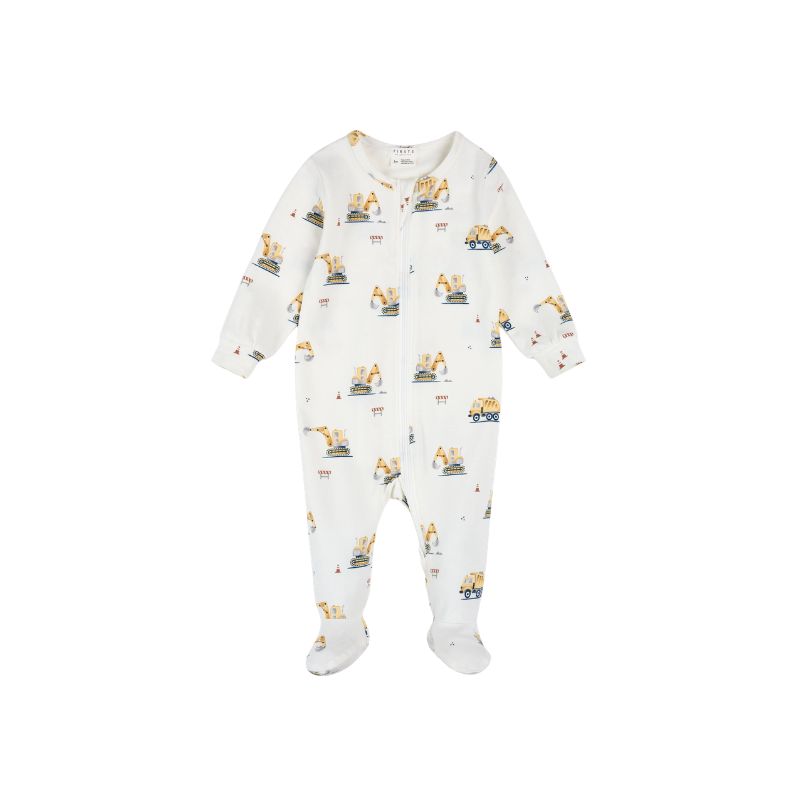Petit Lem Footed Sleeper Knit AOP Construction Off White