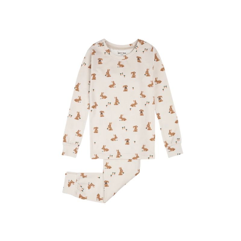Petit Lem 2PC LS Pajamas AOP Bunnies Beige