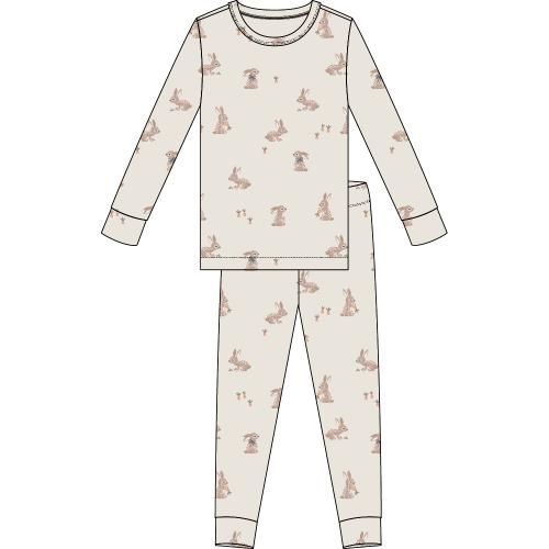Petit Lem 2PC LS Pajamas AOP Bunnies Beige, Size: 2