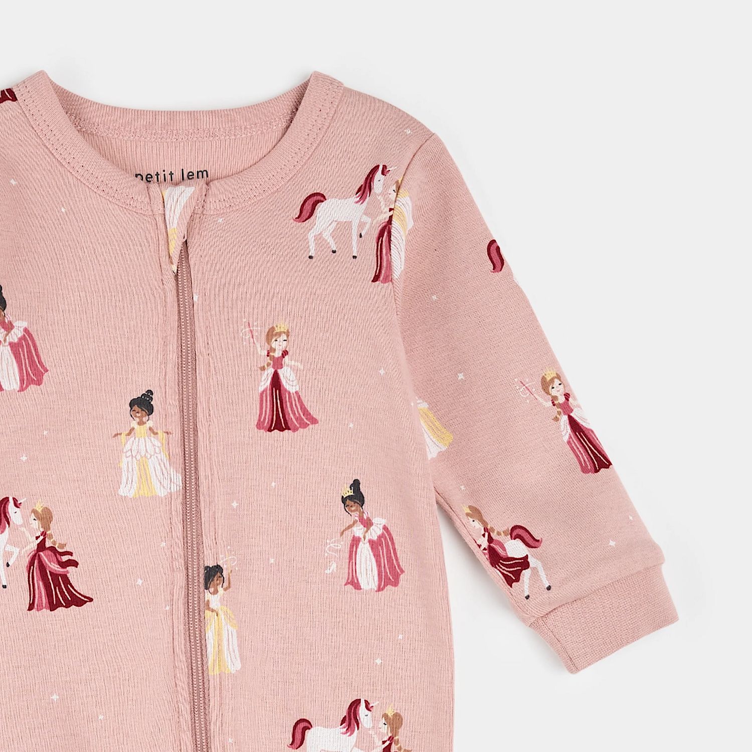 Petit Lem Foot Sleeper Knit AOP Princesses Pink