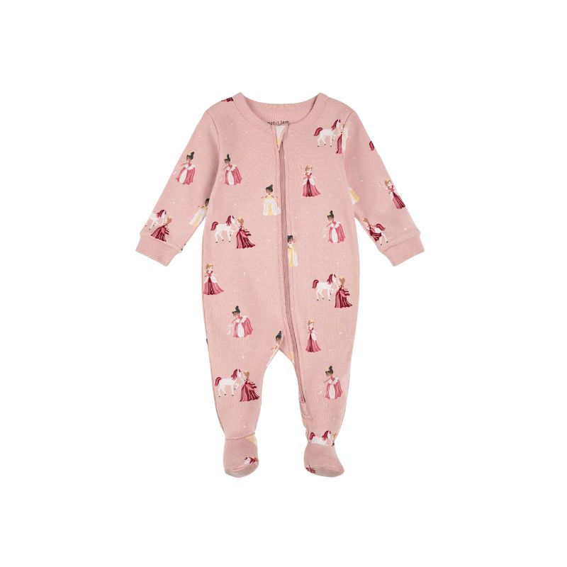 Petit Lem Foot Sleeper Knit AOP Princesses Pink