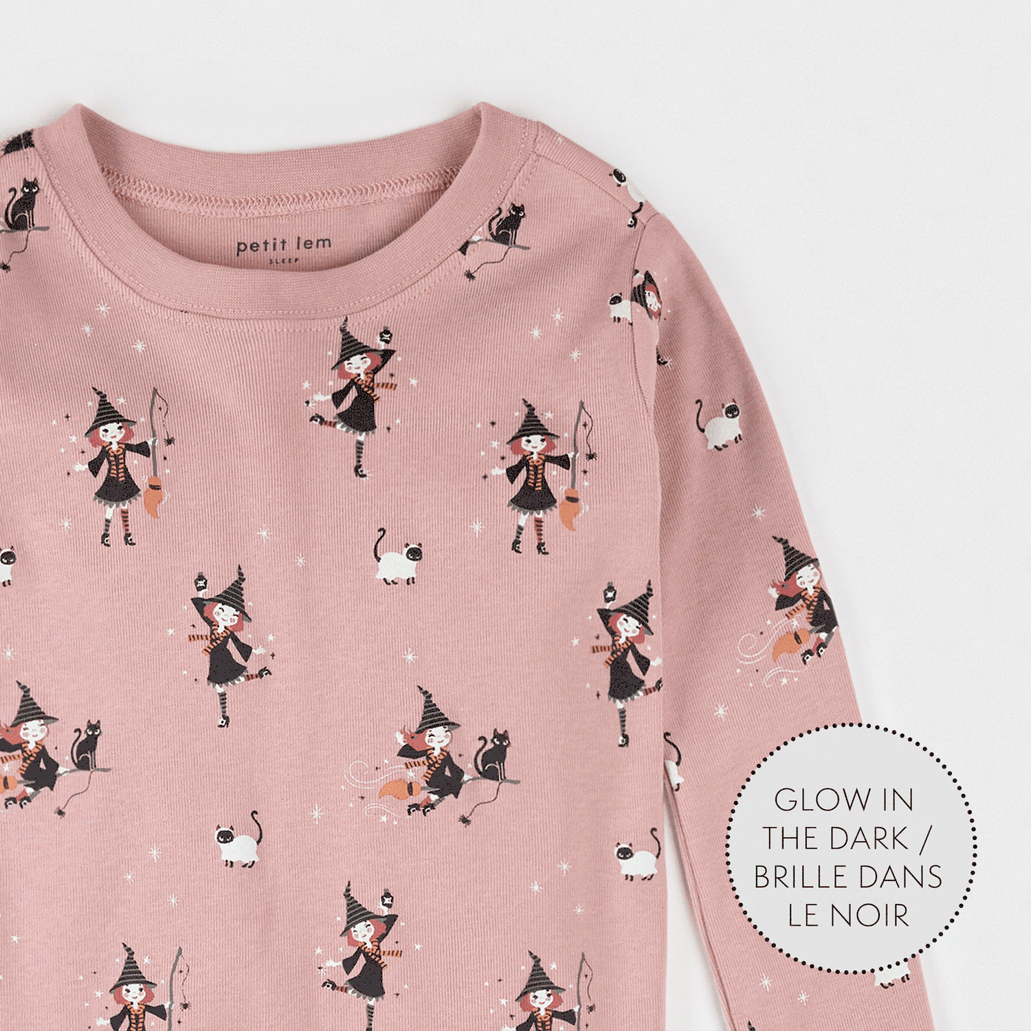 Petit Lem  2PC LS Pajamas Glow In The Dark Witches Pink