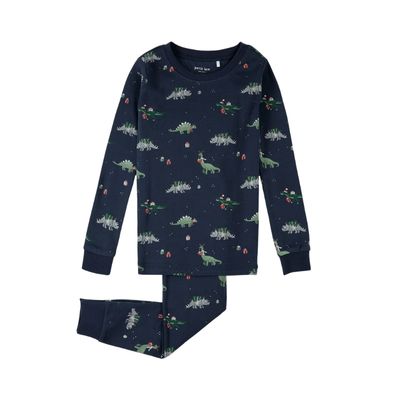 Petit Lem  2PC LS Pajamas Christmas Dinos Navy