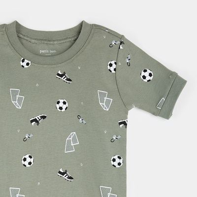 Petit Lem 2PC T-shirt Pajamas AOP Soccer Dark Green