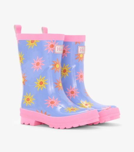 Hatley Shiny Rain Boot Faded Suns, Color: Serenity, Size: 8