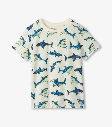 Hatley T-Shirt Glow In The Dark Sharks Graphic Beige, Size: 3
