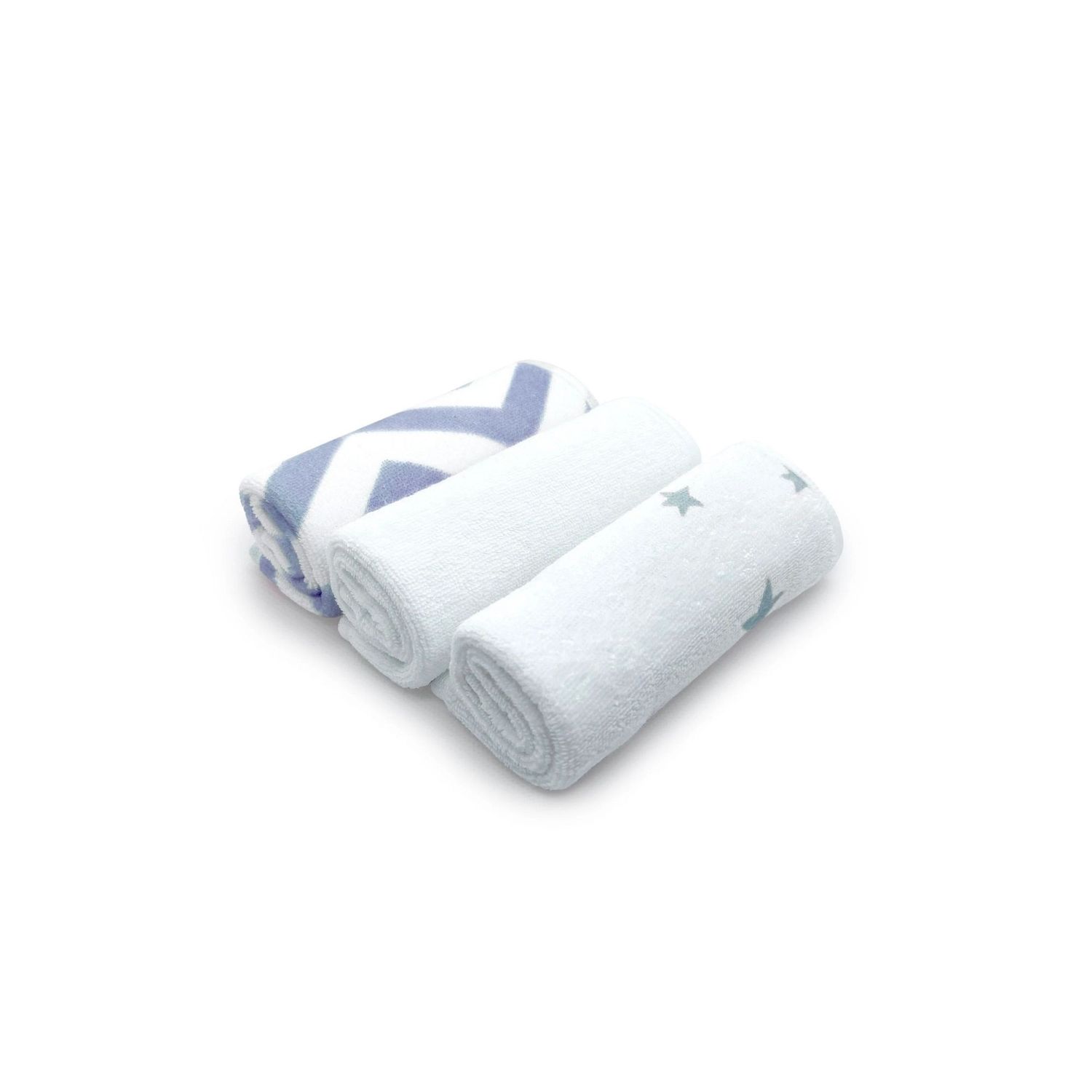 Kushies Washcloths 3pk Blue Chevon/White