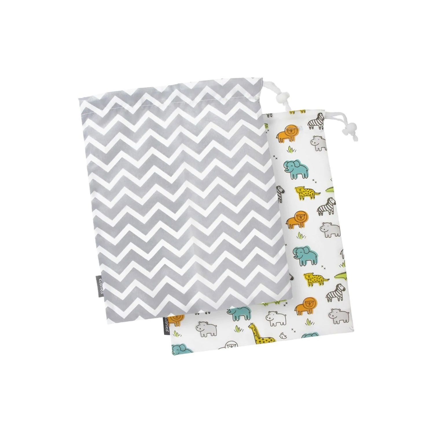 Kushies On the Go Wet Bag 2pk Gray Chevron/Safari