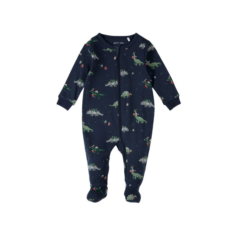 Petit Lem Sleeper AOP Christmas Dinos Navy