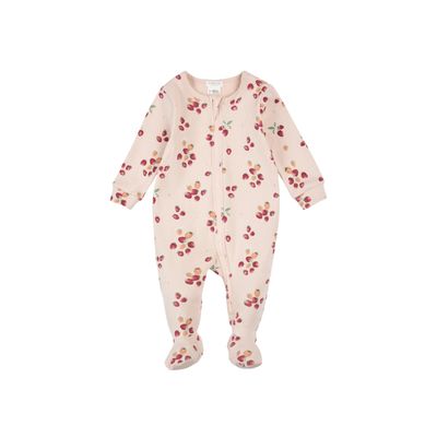 Petit Lem Footed Sleeper Knit AOP Strawberries Light Pink