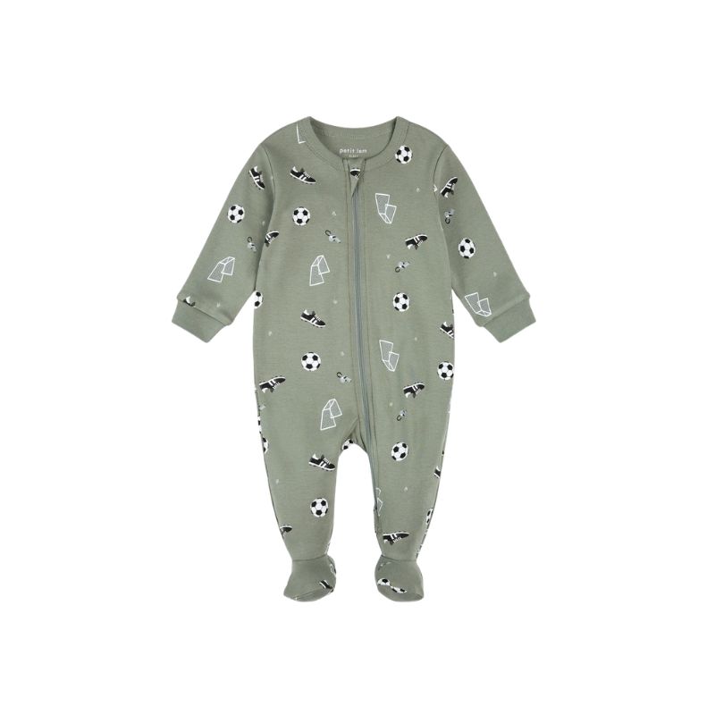 Petit Lem Foot Sleeper Knit AOP Soccer Dark Green