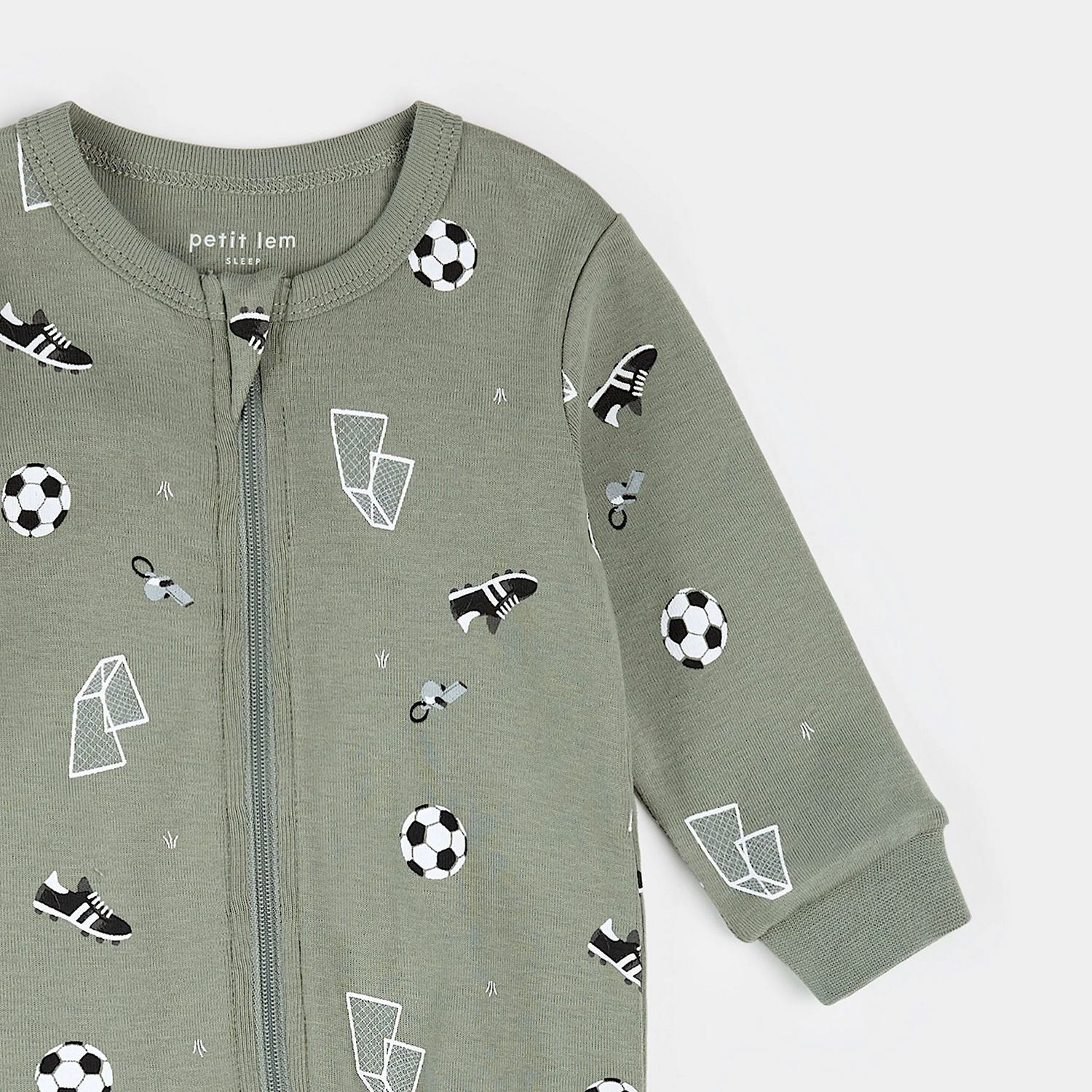 Petit Lem Foot Sleeper Knit AOP Soccer Dark Green