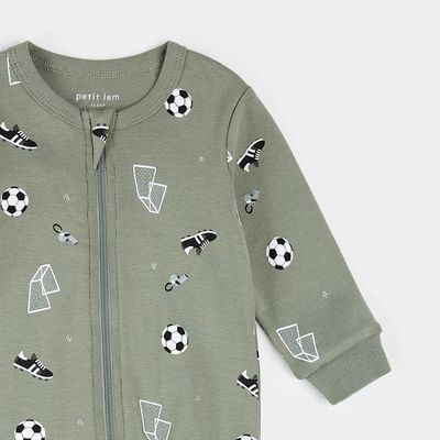 Petit Lem Foot Sleeper Knit AOP Soccer Dark Green