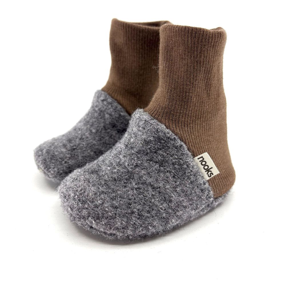 Nooks Pre-Walking Soft Wool Booties Mini, Color: Coco