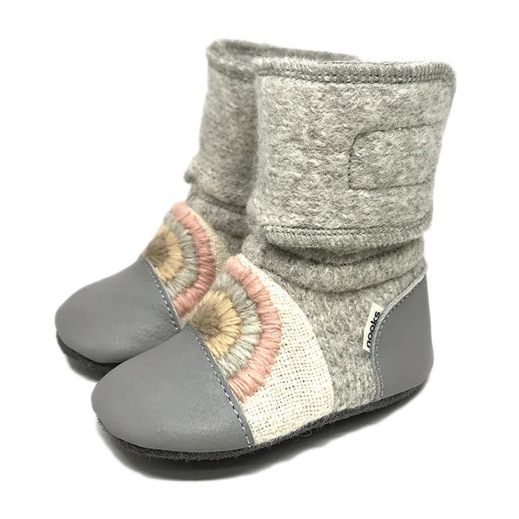 Nooks Felted Wool Booties Embroidered Rainbow Moon