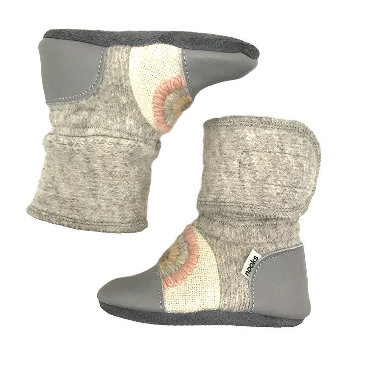 Nooks Felted Wool Booties Embroidered Rainbow Moon