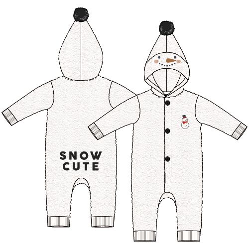 Petit Lem Playsuit Snow Cute Snowman Off White, Size: 6M
