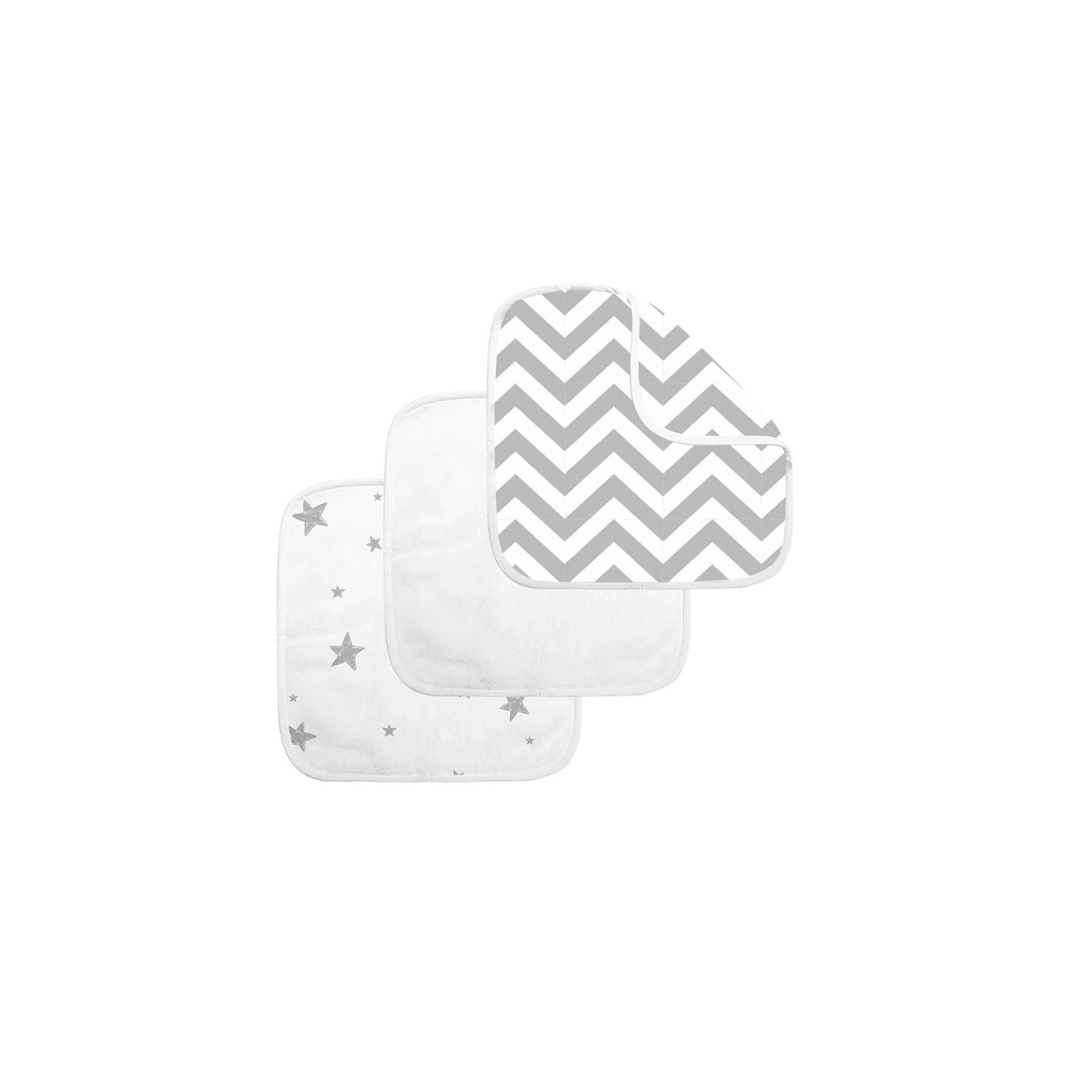 Kushies Washcloths 3pk Grey Chevron/White