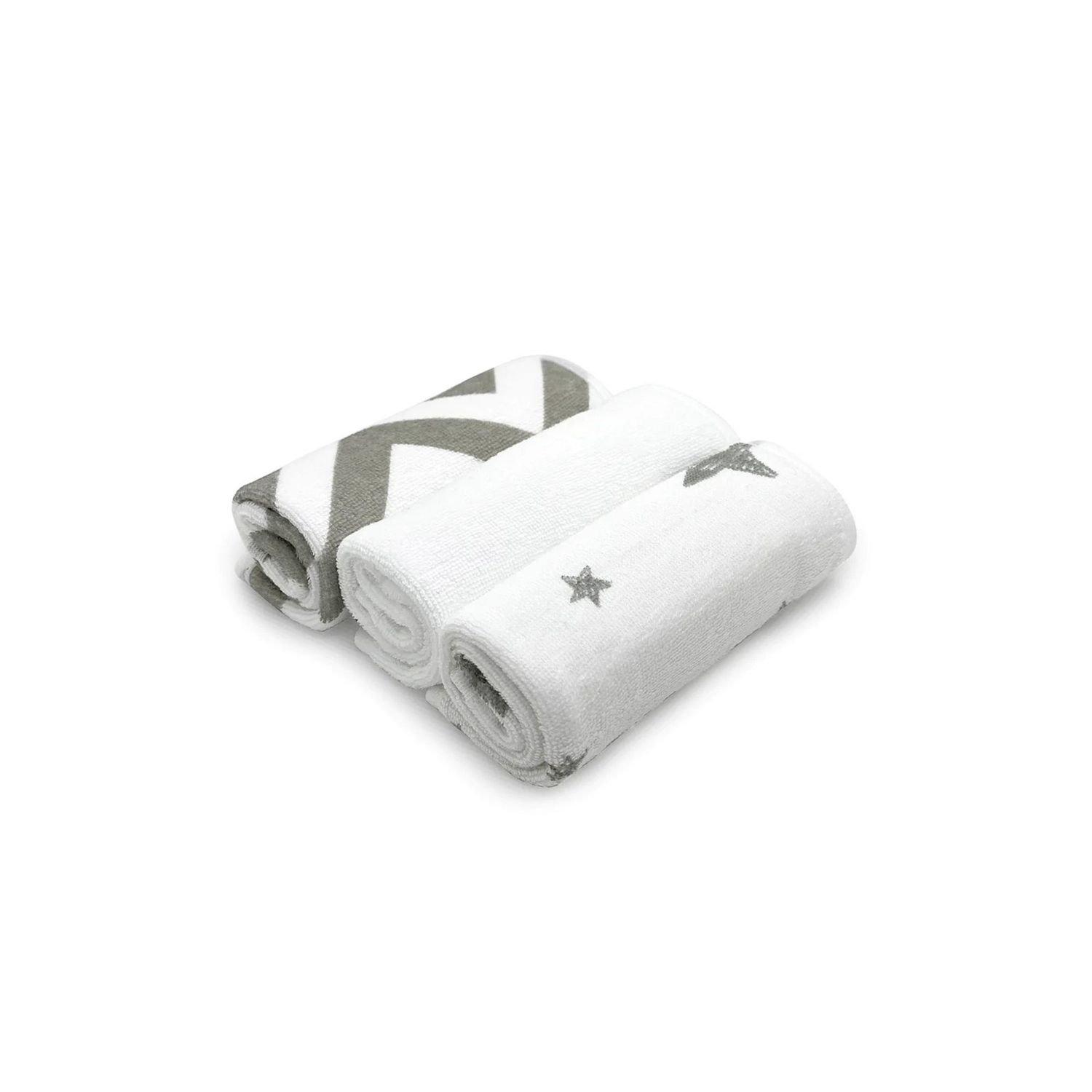 Kushies Washcloths 3pk Grey Chevron/White