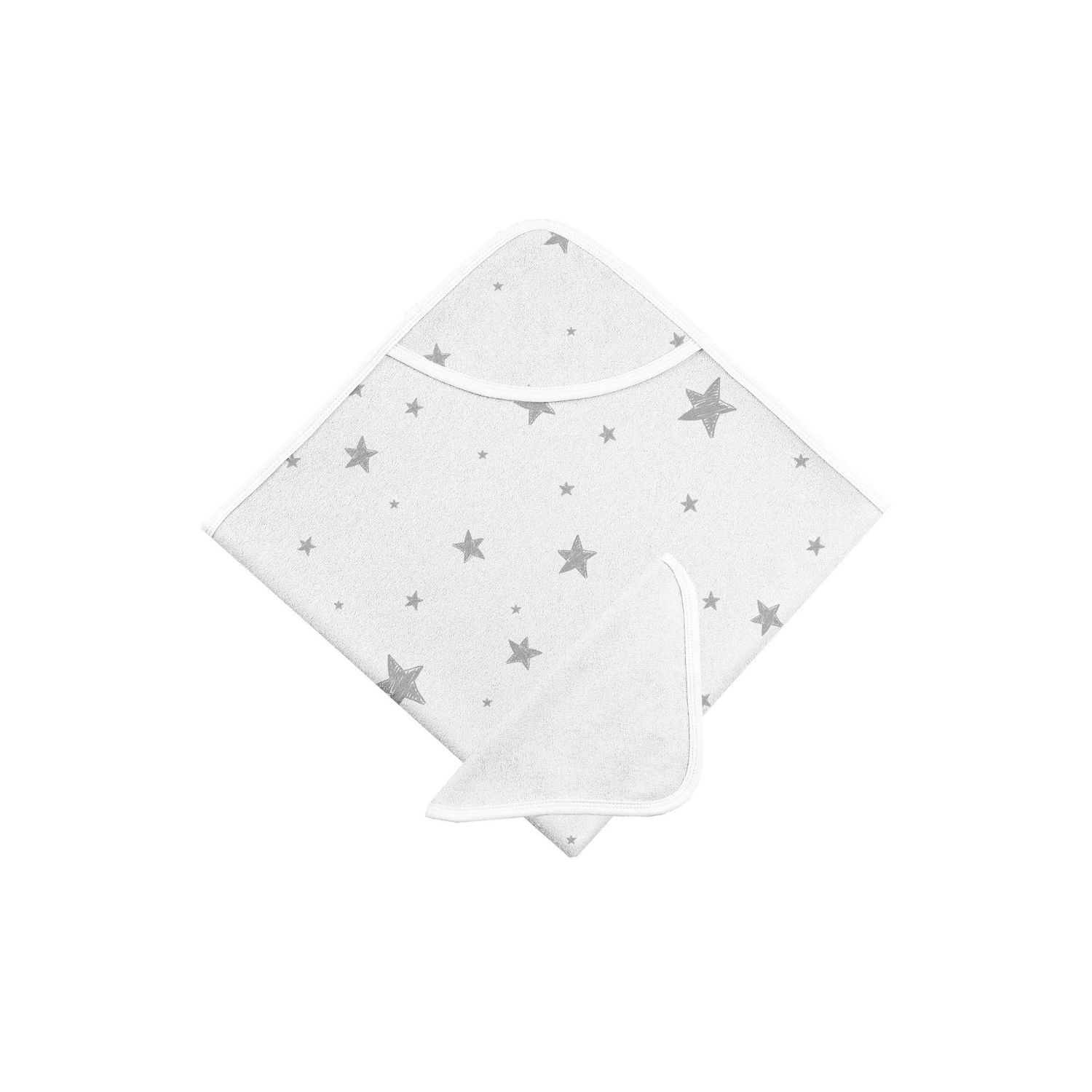 Kushies Hooded Towel &amp; Washcloths Grey Star
