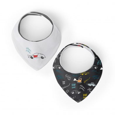 Kushies Dribble Bib Bandana Cars 2pk 6m+