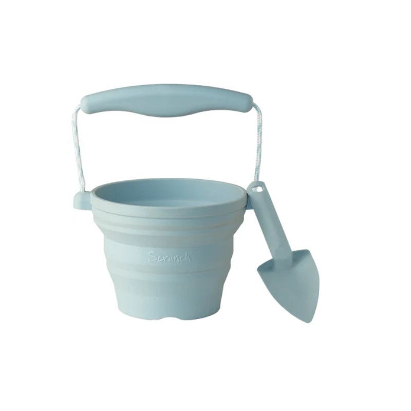 Scrunch Silicone Seedling Pot and Trowel Duck Egg Blue