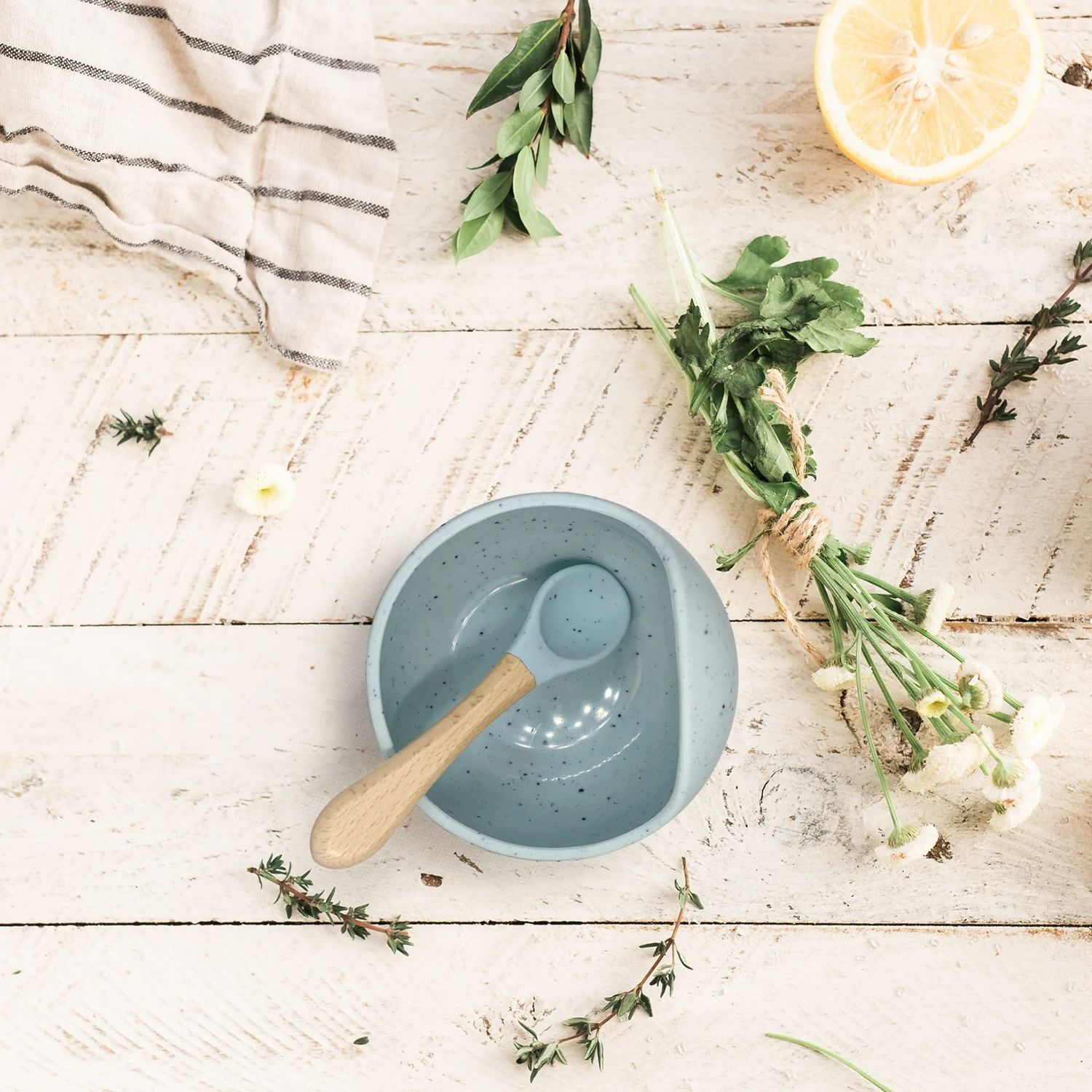 Kushies Siliscoop Bowl &amp; Spoon Set Seafoam