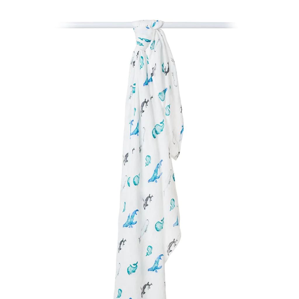 Lulujo Muslin Swaddle Bamboo Whales 47" x 47"