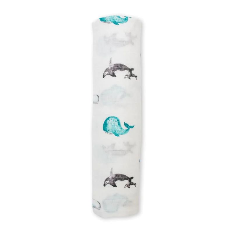 Lulujo Muslin Swaddle Bamboo Whales 47" x 47"