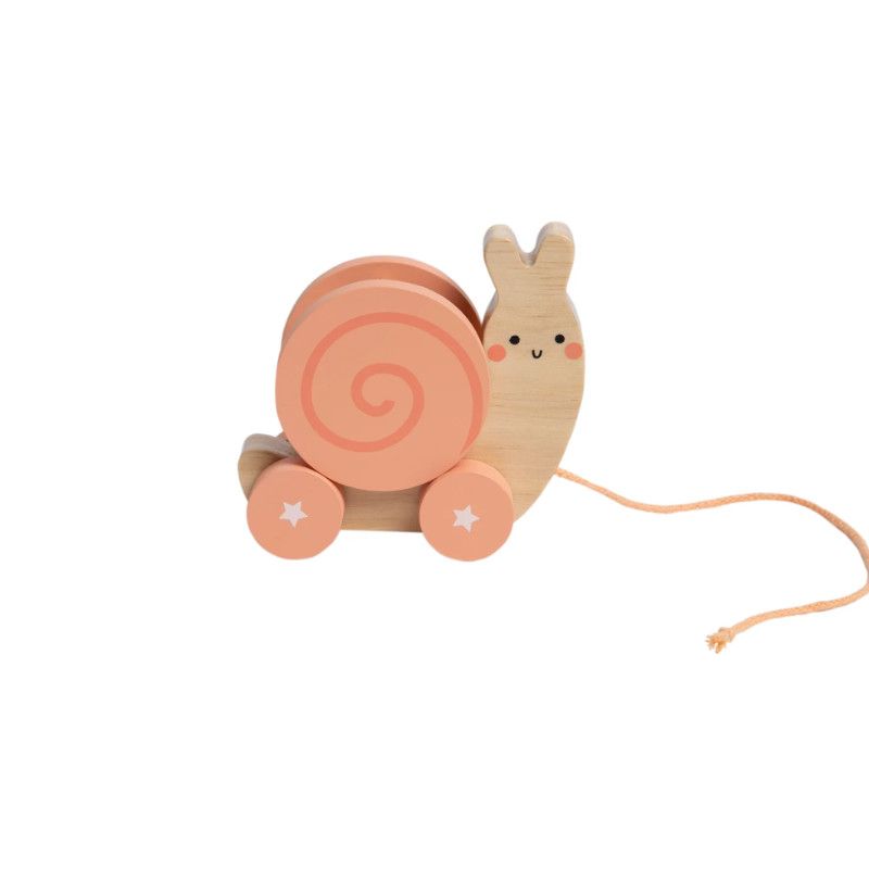 Pear Head Wooden Snail Pull Toy &amp; Rattle