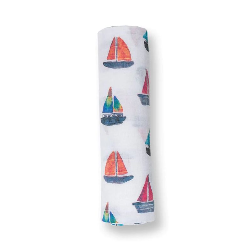 Lulujo Muslin Swaddle Cotton Sailboat 47" x 47"