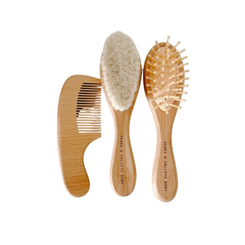 Peaks &amp; Valleys Baby 3Pc Wooden Hair Brush Set
