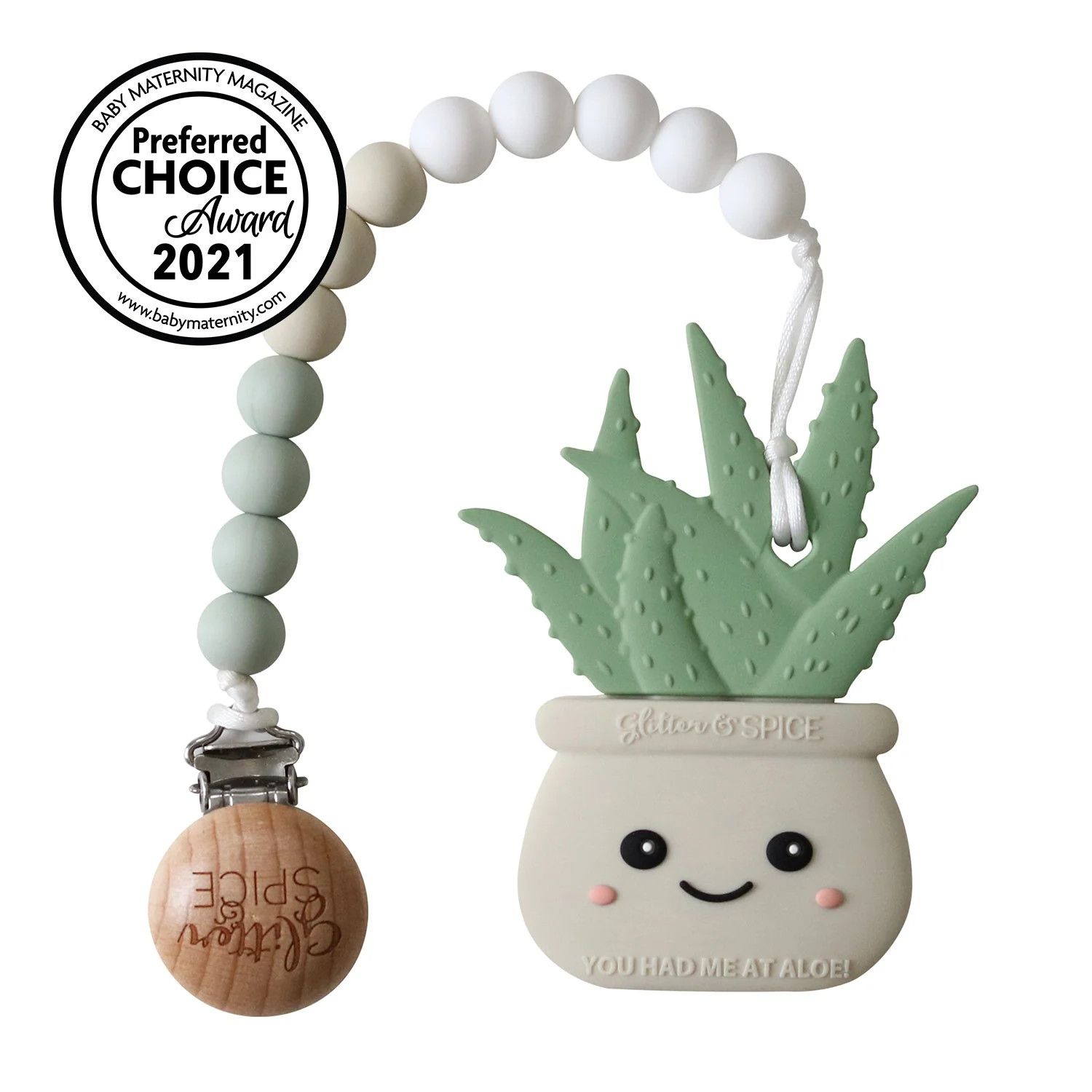 Glitter &amp; Spice Teether Aloe Plant Sandy Grey