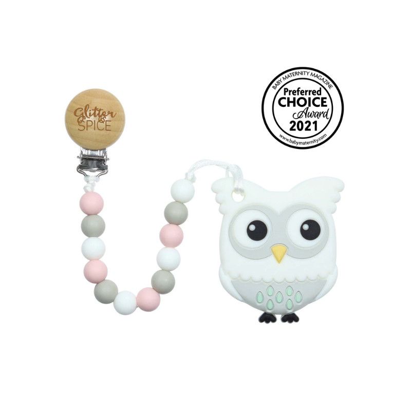 Glitter &amp; Spice Teether Owl Pink