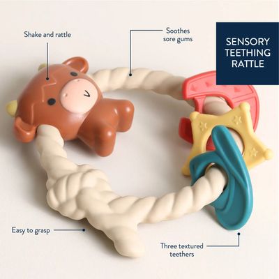 Itzy Ritzy Rattle Silicone Teether Highland Cow 3M+