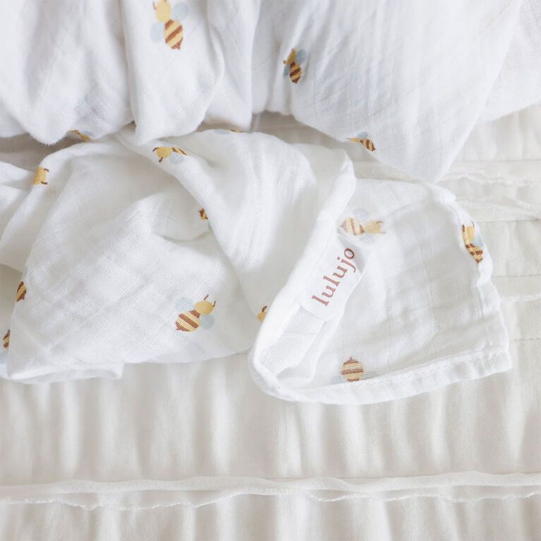 Lulujo Cotton Swaddle Blankets 40x40" 2pk Bees &amp; Dots
