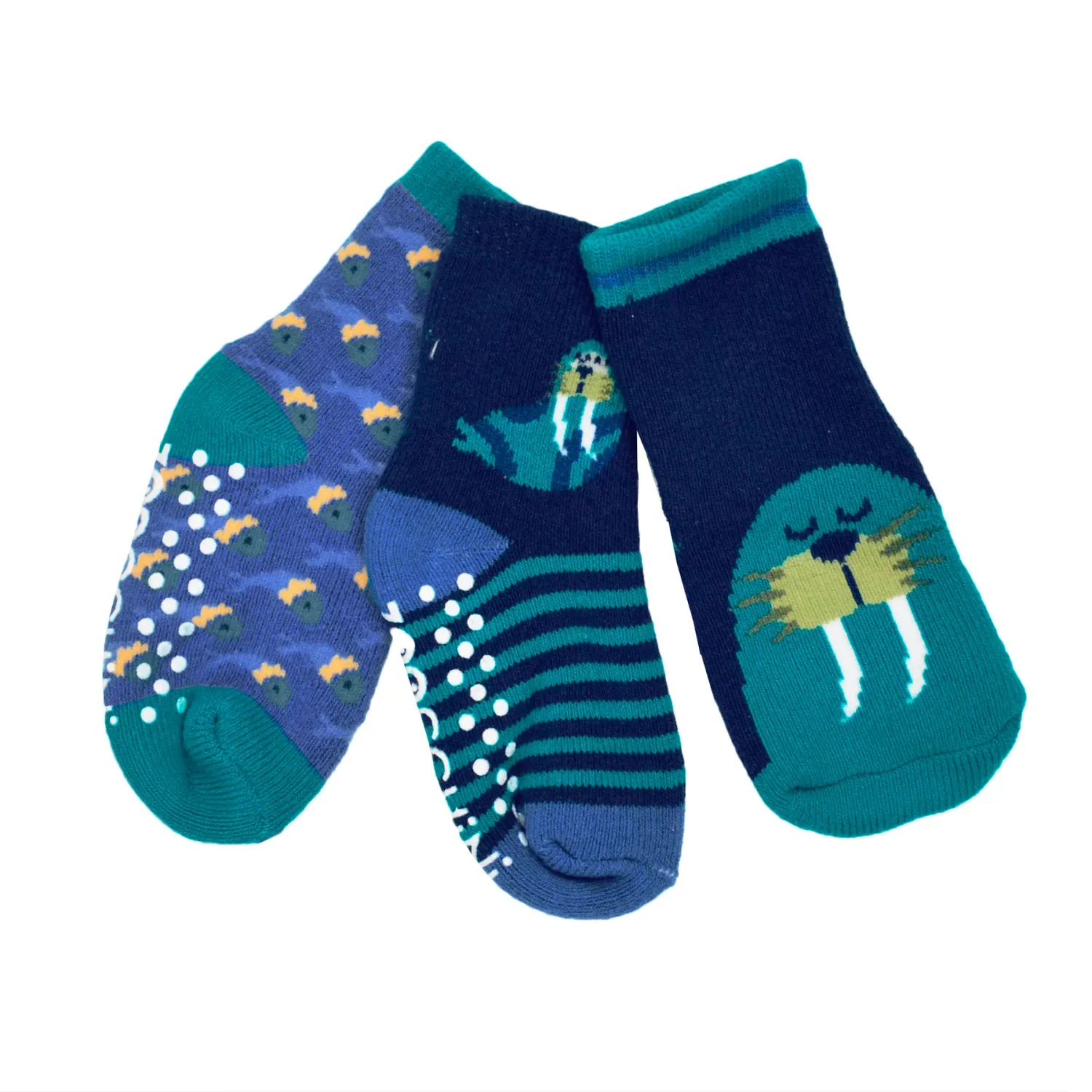 Zoocchini 3pk Socks Wally Walrus 0-24M
