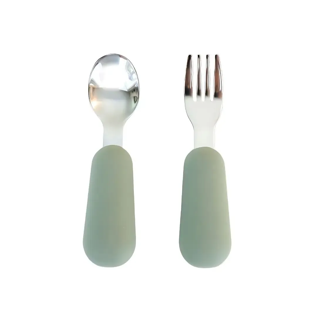 Baby Bliss Stainless Steel &amp; Silicone Silverware, Color: Sage