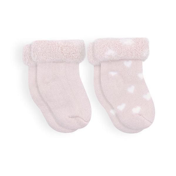 Kushies Infant Socks 2pk, Color: Blush Solid/Hearts, Size: 0-3M