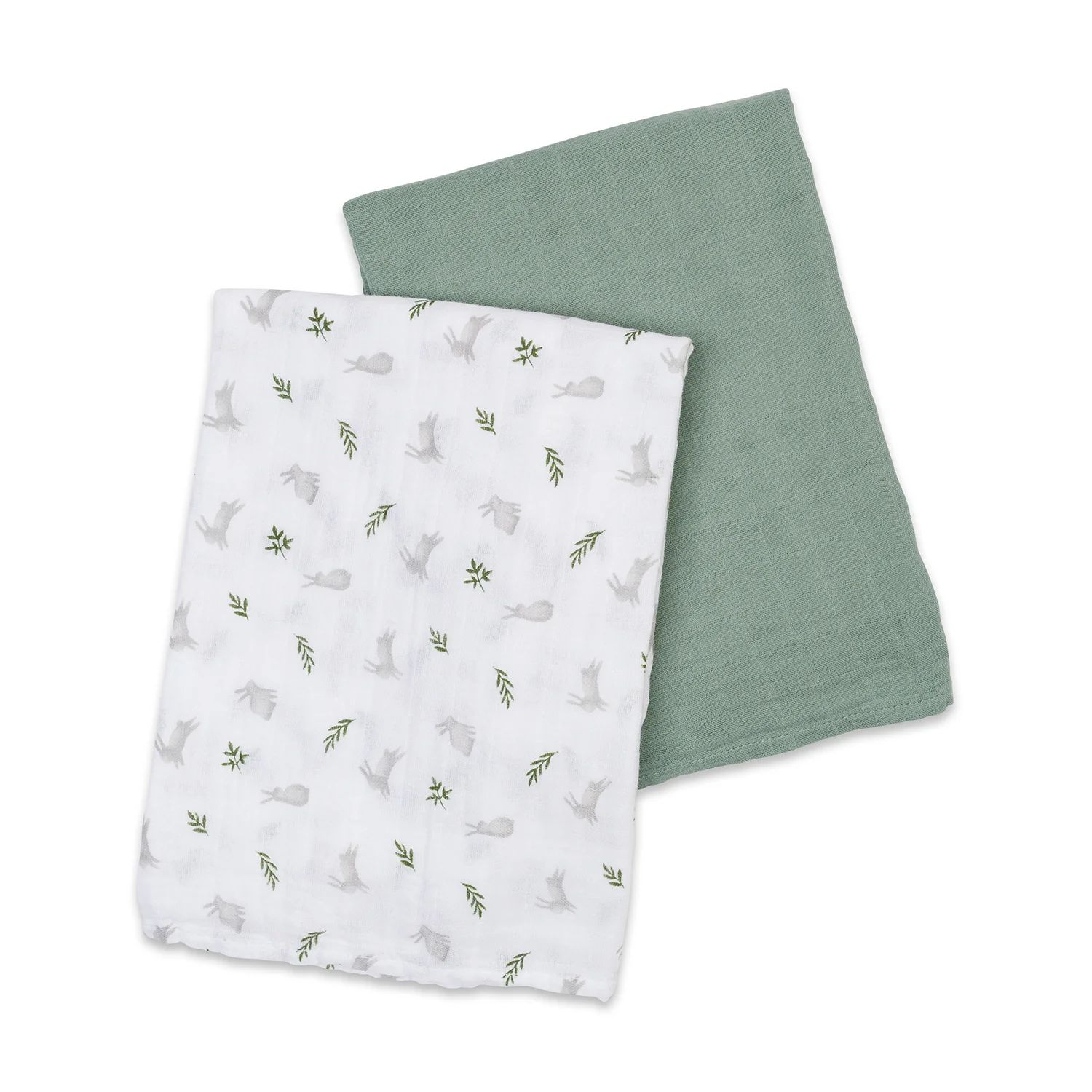 Lulujo Cotton Swaddle Blankets 40x40" 2pk Bunnies &amp; Ferns
