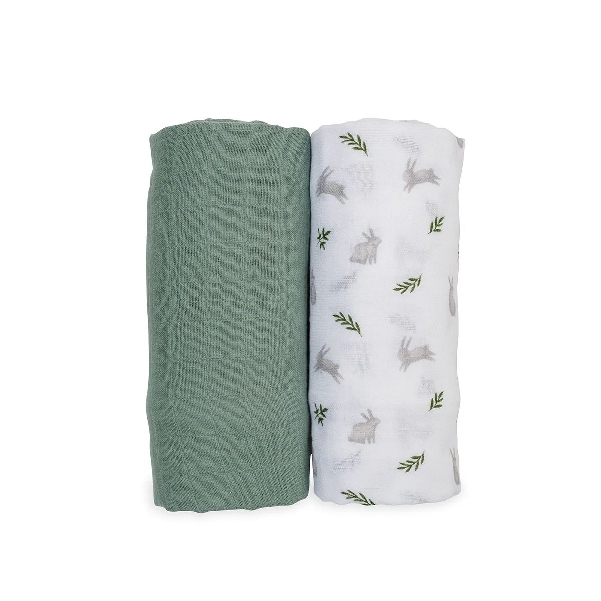 Lulujo Cotton Swaddle Blankets 40x40" 2pk Bunnies &amp; Ferns