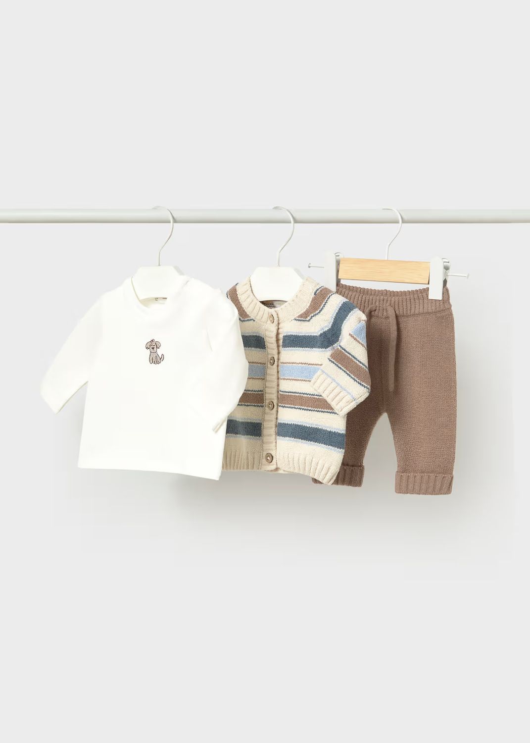 Mayoral 2522 3pc Cardigan Knit Set Striped Truffle