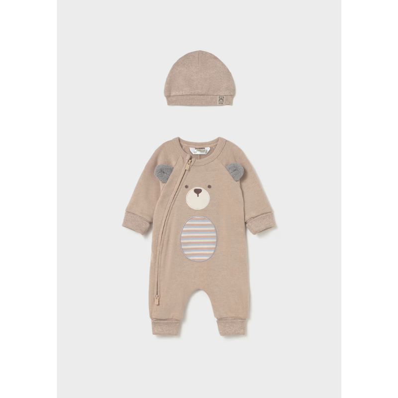 Mayoral 2659 2pc Bear Convertible Foot Romper Mocha