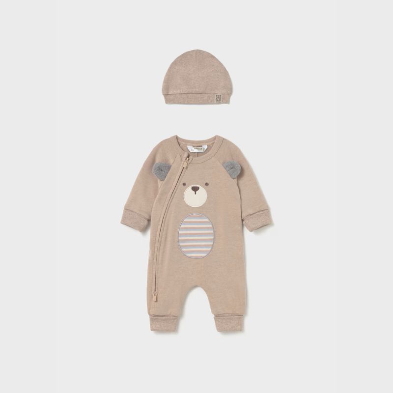Mayoral 2659 2pc Bear Convertible Foot Romper Mocha