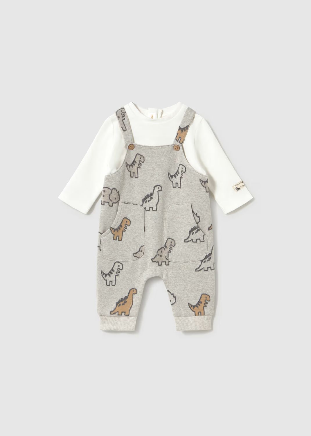 Mayoral 2661 2pc Jacquard Romper Set Dino, Color: Vivid Marble, Size: 2-4M