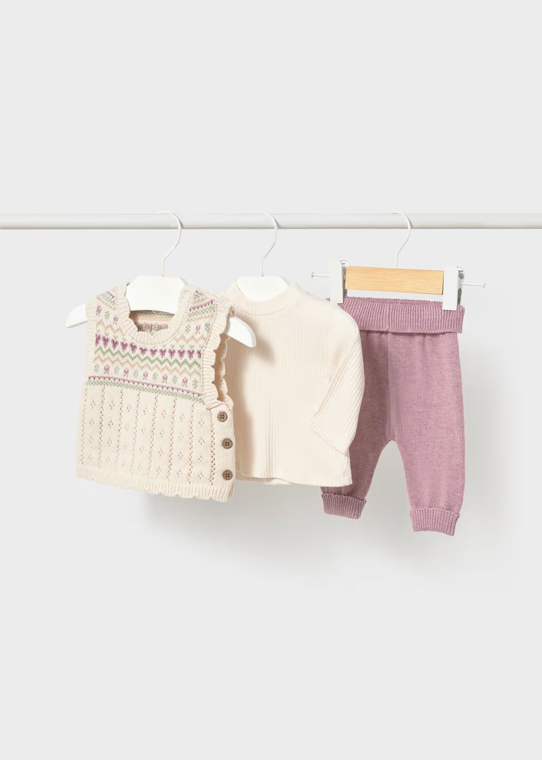 Mayoral 2757 3pc Knit Vest Set Mauve